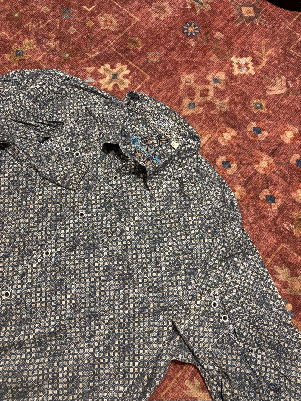 Robert Graham Mens 2XL Blue gray Geometric Classic Fit Long Sleeve Button Up